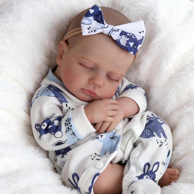 DAYOFFKIDS18Inch Sleeping Reborn Baby Doll, Realistic Newborn Baby Doll with Vinyl Body, Handmade Lifelike Washable Body Features, for Kids Ages 3+ (LouLouWhite)
