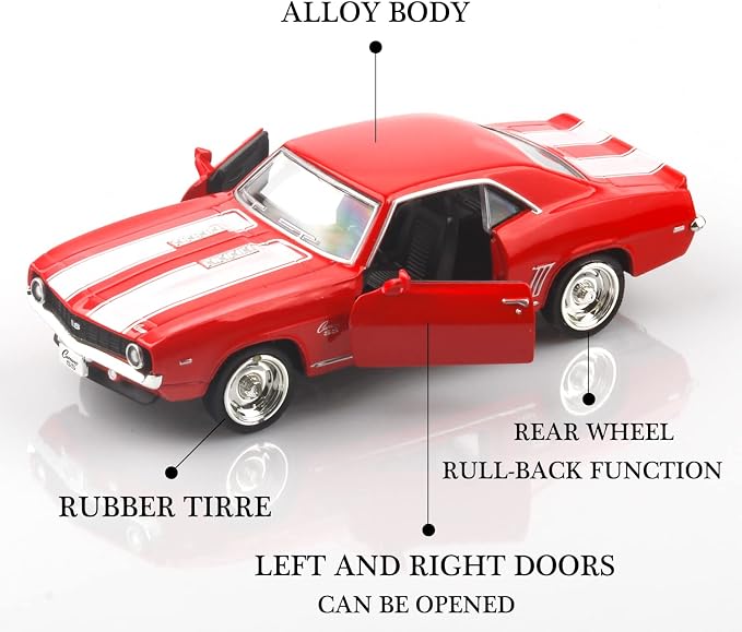 TOKAXI 1/36 Scale Diecast Cars,1969 Camaro SS Cars Models,Pull Back Vehicles Toy Cars,Cars Gifts for Boys Girls (Red)