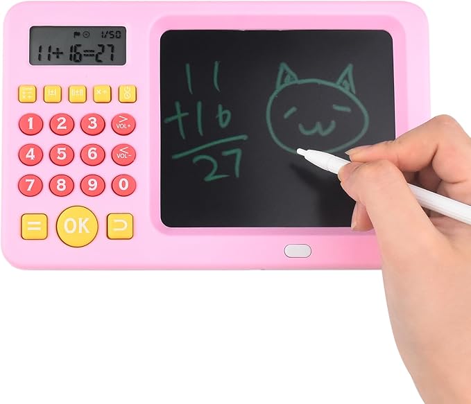Math Games Toy for Kids Ages 5 6 7 8, LCD Writing Tablet for Kids Educational Math Learning Games, Birthday Gifts for Boys Girls (Pink Colour)