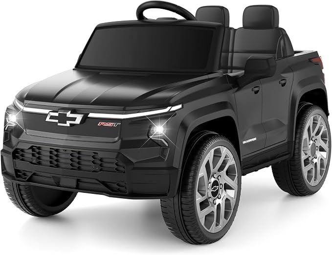 24V Licensed Chevrolet Silverado Electric Car for Kids, Ride on Toys for Toddlers with Remote Control, Soft Start, LED Lights, Music Player, Seat Belts, Easy to Assemble, Black