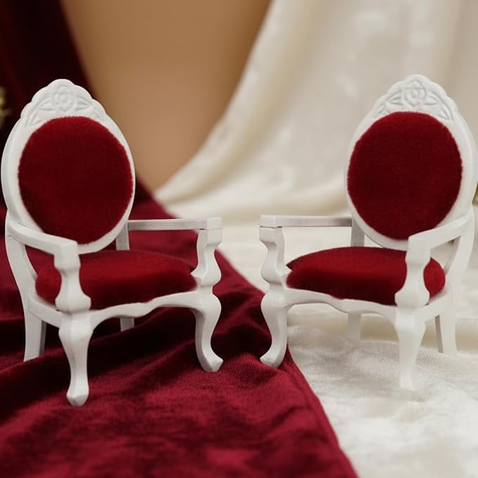 Dollhouse Chair Miniature Furniture Retro Vintage Chair Wooden Accessories 1:12 Chairs Upholstered Victorian Carved Armchair for Christmas Decoration Ornament (C)