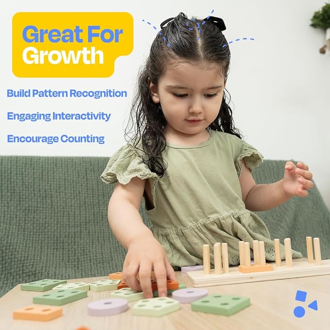 ANGORA BRANDS Montessori Wooden Shape Sorter & Stacking Toy for Toddlers 3+, Educational Puzzle that Builds Fine Motor & Cognitive Skills by Playfully
