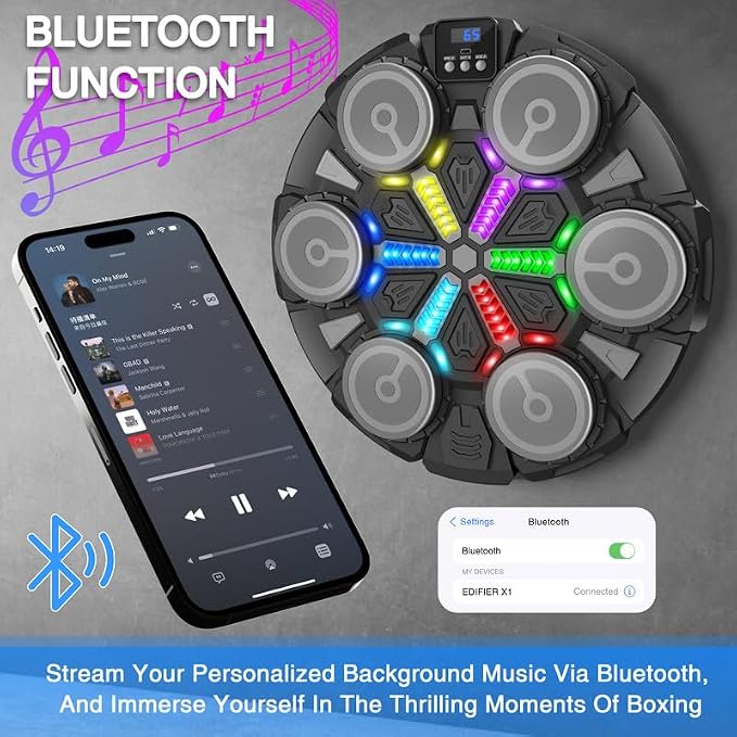 Music Boxing Machine Sport Toys for Kids and Adults,Wall Mounted Bluetooth Smart Punching Target,Training Pad Toy with Boxing Glove,Ideas Toys for Boys Girls Kids 3 4 5 6 7 8 9 10 11 12+ Years Old