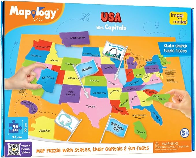 Imagimake Mapology USA Map with Capitals | Learning States and Capitals | US Geography Games | Jigsaw Puzzles for Kids Ages 8-10 | Educational Gifts for Kids Age 5,6,7,8,9,10,11,12,13,14,15