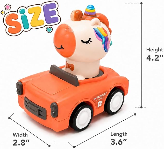 Press and Go Car Toys for Toddler Girls 1-3, 4 Pack Unicorn Vehicles | 4 colorful unicorn cars for toddler girls, press-and-go play, sharing races, birthday gifts, and screen-free floor fun