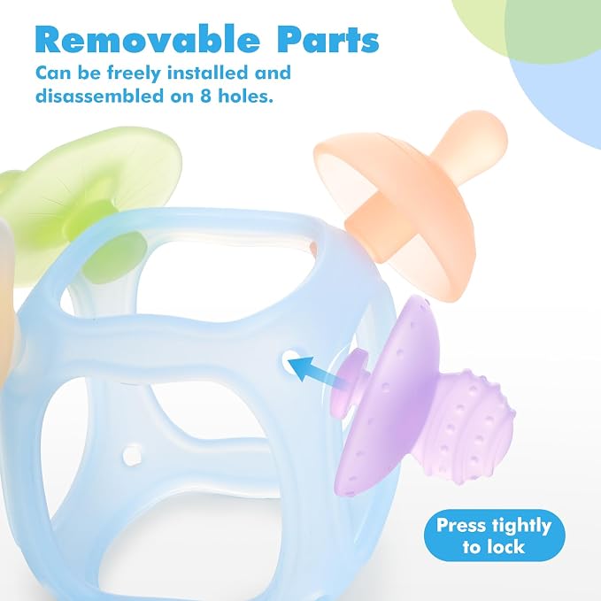 Baby Silicone Teether, Food-Grade Soft Silicone Teething and Sensory Toy, BPA-Free and Non-Toxic, Relieves Baby's Teething Discomfort, Featuring 4 Different Shapes of Teethers