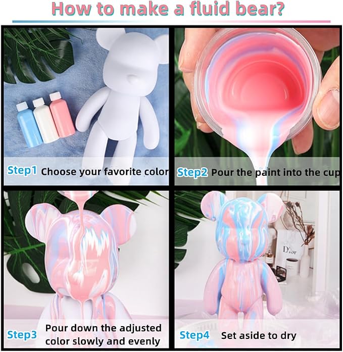 HANDA DIY Painting Kit - Teddy Bear & Gloomy Bear Figures, Creative Home Decorations, Handmade Dolls, Gift for Birthday & Valentines (9.05 inch, Purple+White+Pink)