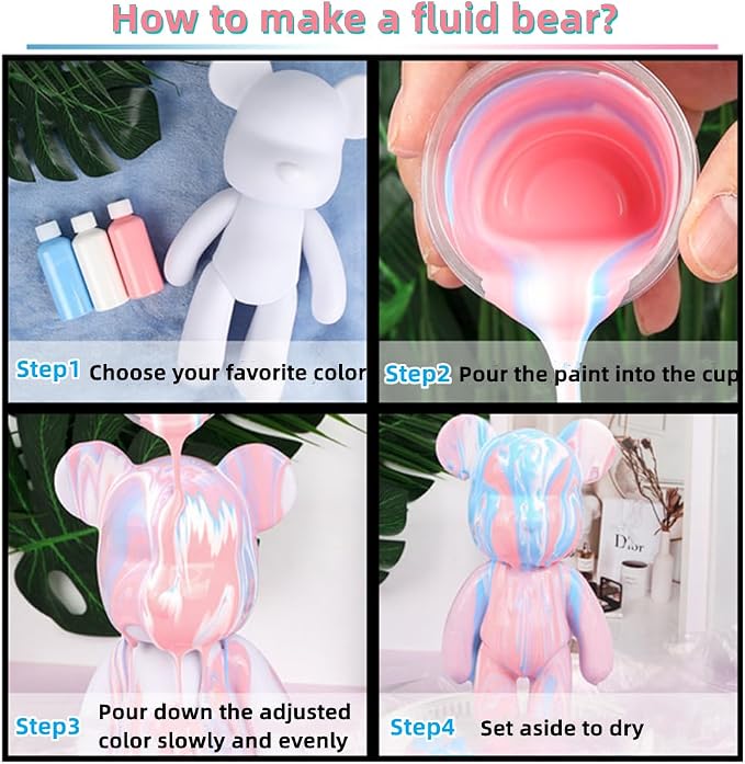 HANDA DIY Painting Fluid Bear Teddy Bear Violent Bear Gloomy Bear Painting Kit Set Creative Home Decorations Handmade Doll Figurine Toys Gift for Birthday Valentines (13.4 inch, Orange+Green)