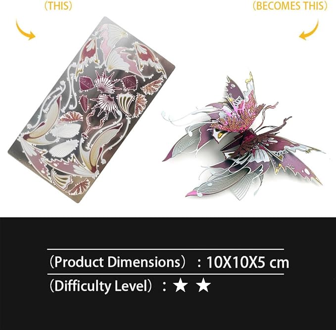 3D Metal Butterfly Puzzle for Adults, 50PCS Steampunk Mechanical Insect Model Kit, No Glue Snap-Fit Assembly, Iridescent Wing Design, Desktop Sculpture