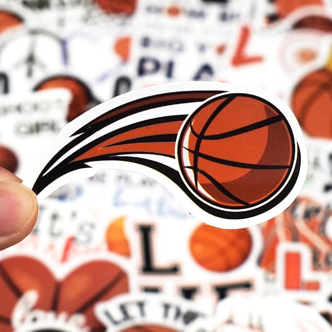 QTL Basketball Stickers for Kids Boys Basketball Party Supplies Waterproof Vinyl Stickers for Water Bottle Laptop 50 Pcs