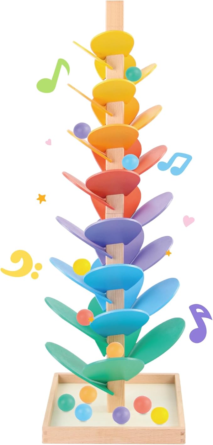 Wooden Marble Run Music Tree Marble Run Learning Game Montessori Wooden Color Sorting Toy Birthday Gift for Boys and Girls Ages 3-8