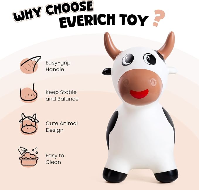 Bouncy Cow Hopper Horse for Toddlers, Bouncy Animals Hopping Toys Jumping Horse, Ride on Toys Indoor Outdoor Inflatable Birthday Gifts for Girls Boys 18 Months 2 3 4 5 6 Year Old