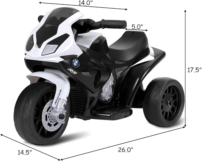 Costzon Kids Electric Ride on Motorcycle w/Headlights &Music, Pedal, Licensed BMW 6V Battery Powered 3 Wheels Motorcycle Toy for Children Boys & Girls (Black)