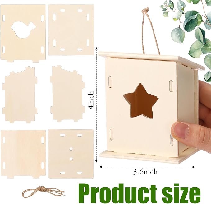 Outus 24 Pcs Wooden DIY Birdhouse Kits for Kids to Build, 4 Shapes Birdhouse Kit Wooden Unfinished with Butterfly Sticker for Boy Girl Arts Crafts(Classic)