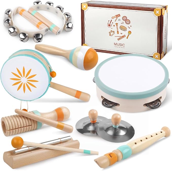 Toddlers Musical Instruments-Baby Montessori Wooden Musical Toys for Toddlers 18 Month,Kids Percussion Instruments Toy for Preschool Kids,Christmas Birthday Gift for Baby Boys Girls