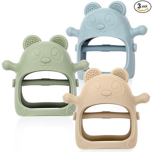 Eascrozn Baby Teething Toys for Infants 3+ Months Set of 3, Easy to Hold Silicone Teething Mitten with Soft Textures for Sensory Exploration and Teething Pain Relief, Baby Chew Toys for Sucking Needs