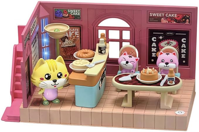 Koko's Cat Town DIY Miniature House Kit,Tiny Pink House Series–Cake Shop Building Kit,Dollhouse for 3 and up, Dollhouse Building Kit with Cats,Cat Toys Gift for Girls Boys Teens Kids Ages 3+