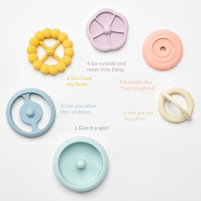 LITTLE RAWR 2-IN-1 Baby Stacking Rings & Teething Toys, Food Grade Silicone Montessori Stacking Toy for Babies 6-12 Months, Sensory Learning & Fine Motor Skills Toy, Baby Gift for Boys Girls (Rainbow)