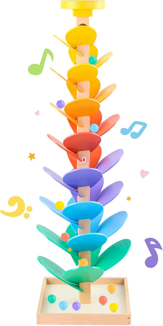 Wooden Marble Run Music Tree, Montessori Toy for Ages 3+, Marble Run Learning Game, Creative Color Sorting Toy, Birthday Gift for Boys and Girls Ages 4-8