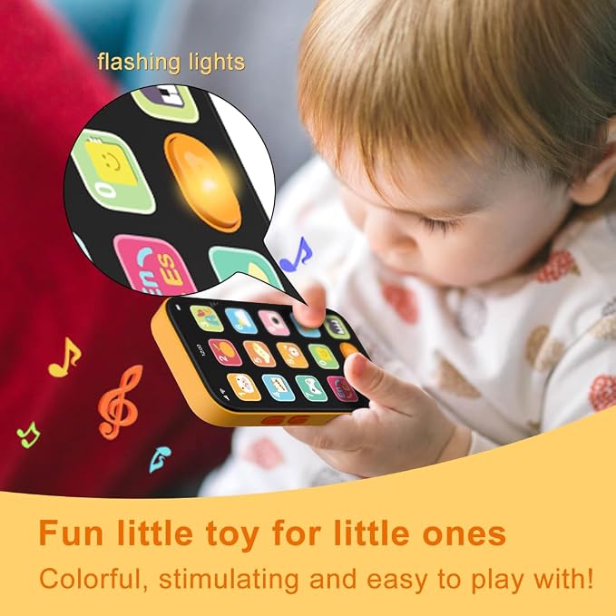Bilingual Baby Phone Toy Phone for Toddler 1-3, Fun Early Learning Musical Baby Toys for 6-12 Months with Sounds and Light, English/Spanish, Gift for 1 Year Old Boys Girls Kids Infant, Orange