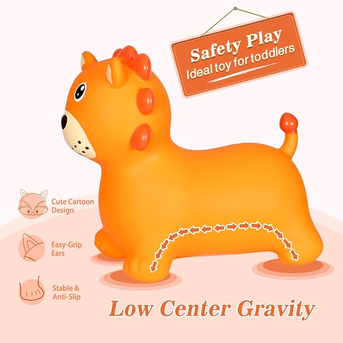 INPANY Bouncy Horse, Lion Hopper Toys, Toddlers Bouncing Animal, Kids Ride on Rubber Bouncer, Inflatable Jumping Horse, Outdoor Indoor Birthday Gifts for 2 3 4 Year Old Girls Boys