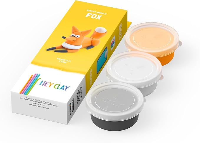 HEY CLAY Forest Animals - Claymate Fox - Air Dry Clay Kit 3 cans and Sculpting Tools with Fun Interactive Instructions App