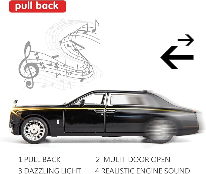 BDTCTK 1/32 Rolls-Royce Phantom Model Car,Zinc Alloy Pull Back Toy car with Sound and Light for Kids Boy Girl Gift (Black)