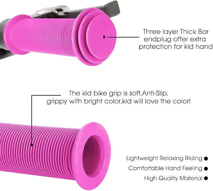 Kids Bike Grips - 105mm Bicycle Handlebar Grips With Mushroom Pattern for Bikes, Balance Bikes, and Kick Scooters