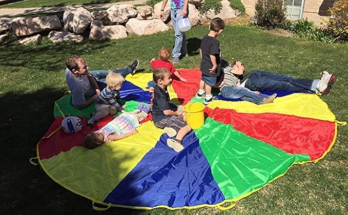 Sonyabecca Kids Play Parachute, Play Parachute 16ft with 12 Handles for Kids Cooperation Group Play