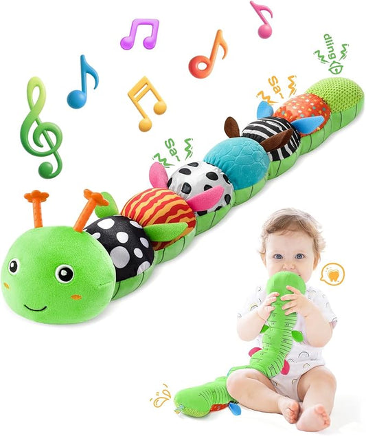 AWOTOY Baby Toys 6-12 Months Music Caterpillar,Stuffed Animals Infant Toys 0-3-6 Months,Baby Sensory Toys Tummy Time with Crinkle Rattle Teething Toys Boys Girls Gifts Birthday Shower Gifts
