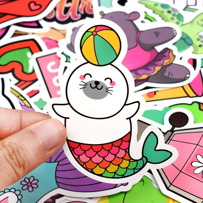 QTL Cute Stickers for Teen Girls, Waterproof Vinyl Stickers, Party Favors and Birthday Gifts, Laptop and Water Bottle, 50PCS