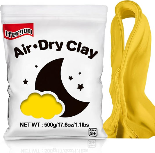 ifergoo Yellow Air Dry Clay - Moldable Cosplay, DIY Creative Modeling Clay for School Arts & Craft Project, Fake Bake, Slime Supplies, Super Light Magic Foam Molding Clay, Soft, No-Sticky, 1.1LBS/500G