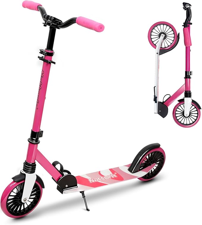 Nattork Kick Scooter for Age 6+ Kids Teens Adults, Max Load 240 LBS, Adjustable Height Foldable with 8" Large Wheels, Anti-Shock Suspension