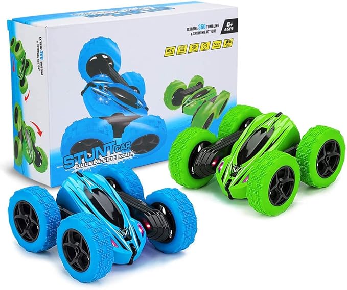 Lumiparty 2PACK RC Stunt Car Remote Control Car for Kids, 2.4Ghz High Speed Rock Crawler Vehicle,360 Rotating 4WD Off Road Double Sided Rotating Tumbling Rc Car with 4 Rechargeable Battery.