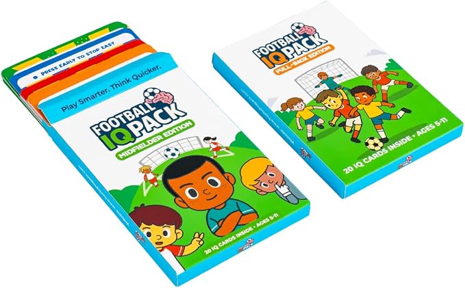 Soccer IQ Cards by Football IQ Pack– Game Intelligence Cards for Kids Ages 5–11 | Learn Mindset, Defending, Attacking & Communication | (Midfielder Edition)