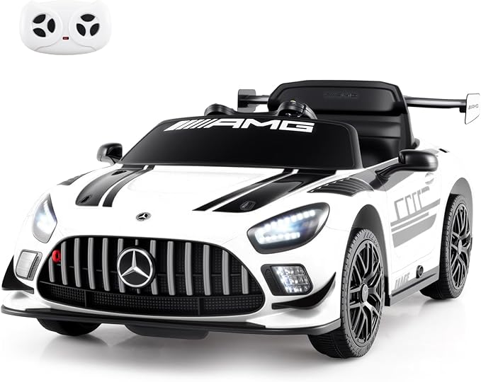 Costzon Ride on Car, 12V Licensed Mercedes-AMG GT3 Kids Car with Remote Control, 3 Speeds, LED Lights, Music, Wireless, Transport Wheels & Soft Start, Electric Vehicle for Toddlers Aged 3+ (White)