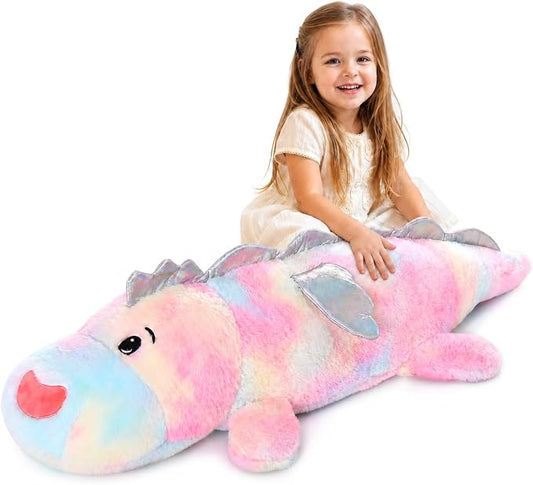 Jumbo Dinosaur Pillow,Cute Pink Giant Dinosaur Stuffed Animal,Dino Plush Toys for Girls,Rainbow Large Dino Plushies,Big Stegosaurus Stuffy,Cuddle Pillow Kids Easter Birthday Valentine Gift