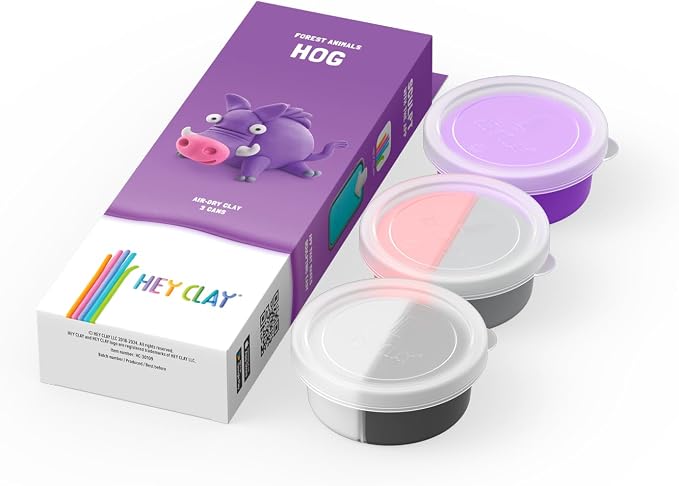 HEY CLAY Forest Animals - Claymate Hog - Air Dry Clay Kit 3 cans and Sculpting Tools with Fun Interactive Instructions App