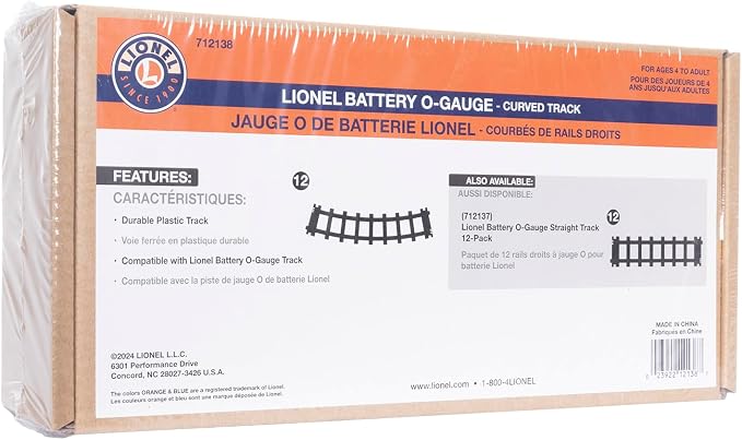 Lionel Battery O Gauge Curved Track Pack – 12-Piece Black Plastic Train Track Set, Snap-Together Expansion for Battery O Gauge Train Layouts, Ages 4+