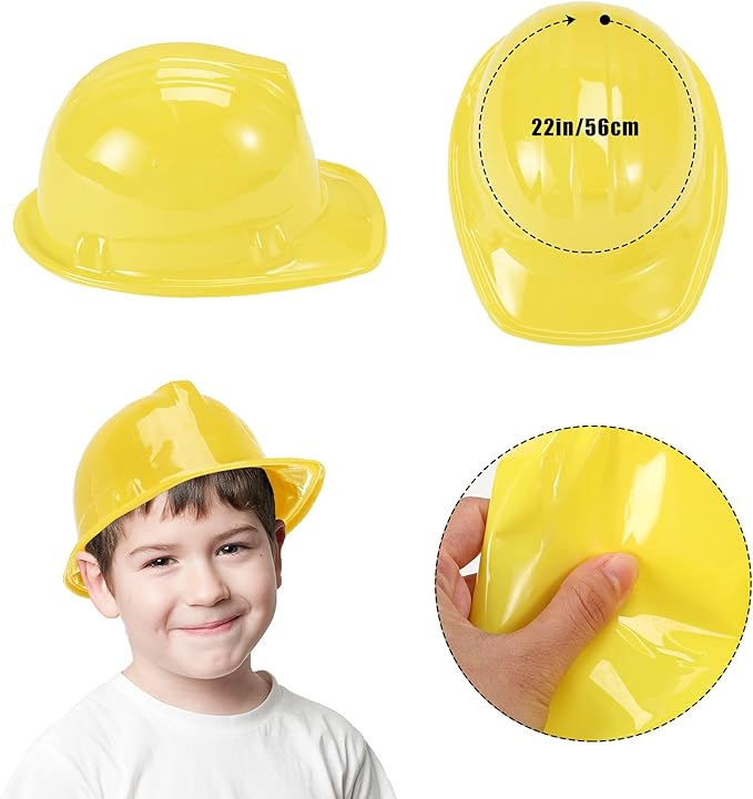 Haysandy Construction Hats Bulk Plastic Construction Party Hats Soft Worker Caps for Boys and Girls Toddler (Yellow,100 Pcs)