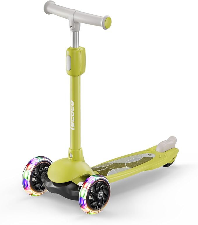 Kick Scooter for Kids Ages 2-14, 3 Wheel Scooter Adjustable Height Foldable Design, 3 LED Light Wheels, Rear Brake, Extra Wide Non-Slip Deck Kid Scooters for Boys and Girls