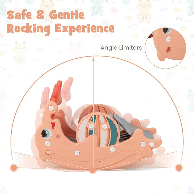 Costzon 4 in 1 Toddler Slide Rocking Toy, Slide for Kids with Basketball Hoop, Rocking Horse, Climber Playground Kids for Both Indoors Outdoor Use (Pink Frog)