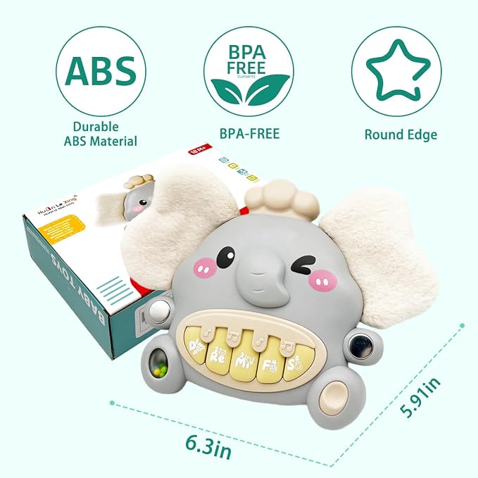 Cute Elephant Piano for Baby Musical Toys 18M+, Early Learning Light up Music Keyboard Infant Toy Perfect Christmas Birthday Gifts for Boy & Girl Age 2 3 Years Old (Grey-Elephant)