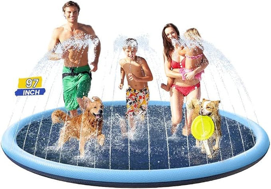 PETOCAT Splash Pad Non-Slip Dogs Cool Sprinkler Pool Extra Large Splash Pads for Kids Dog Baby Wading Pool Summer Outdoor Play Water Fun Toy Gift Easy to Use/Clean 97 inch
