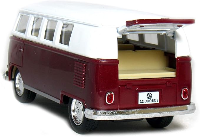 KiNSMART 1962 Volkswagen Classic Bus 1:32 Scale 5" Die Cast Metal Model Toy Van Pullback Acation (Maroon)