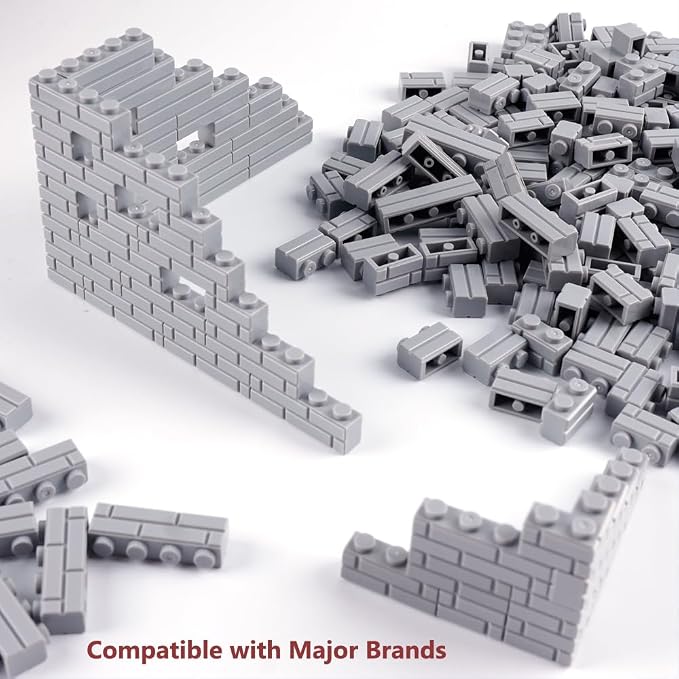 Classic Wall Bricks Bulk Accessories: 340 PCS Masonry Profile Building Block Parts and Pieces Sets(Light Gray)