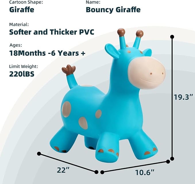 Giraffe Bouncy Animal Hopper for Toddlers, Inflatable Bouncing Hopper Toys, Outdoor Indoor Ride on Horse Bouncer Hopping Toys, Birthday Gifts for Boys Girls 18 Months 2 3 4 5 6 Years Old