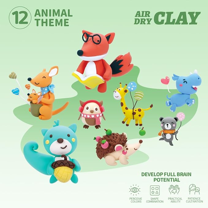 LOUFOR Air Dry Clay Kits - Modeling Clay for Kids, Ultra Light & Soft, Safe & Non-Toxic, 12 Boxes DIY Model Magic Clay with Sculpting Tools & Tutorials, Creatible Art Crafts Toys Gifts Boys Girls