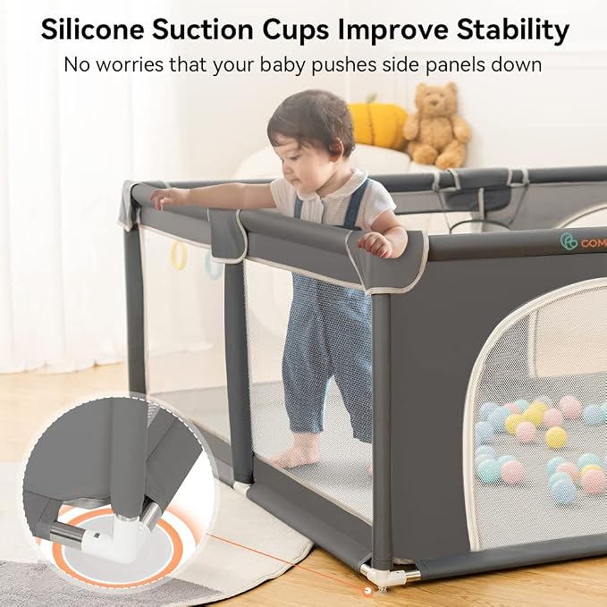 COMOMY Playpen for Babies and Toddlers, 71"x59" Extra Large Baby Playard, Safe Non-Slip Fence, Full Mesh Design, Indoor & Outdoor Kids Activity Center, Dark Grey