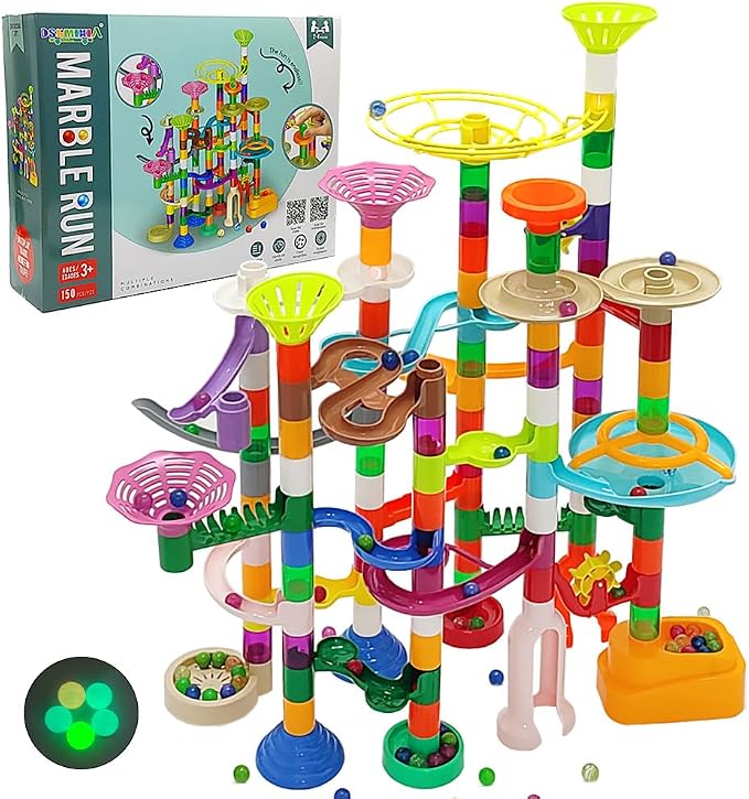 DSHMIXIA Marble Run for Kids Ages 3-4 5-8 150pcs Sturdy Building Toys Kids Games Marbles Run Track Amazing Fun Boys Girls Gifts (Standard)